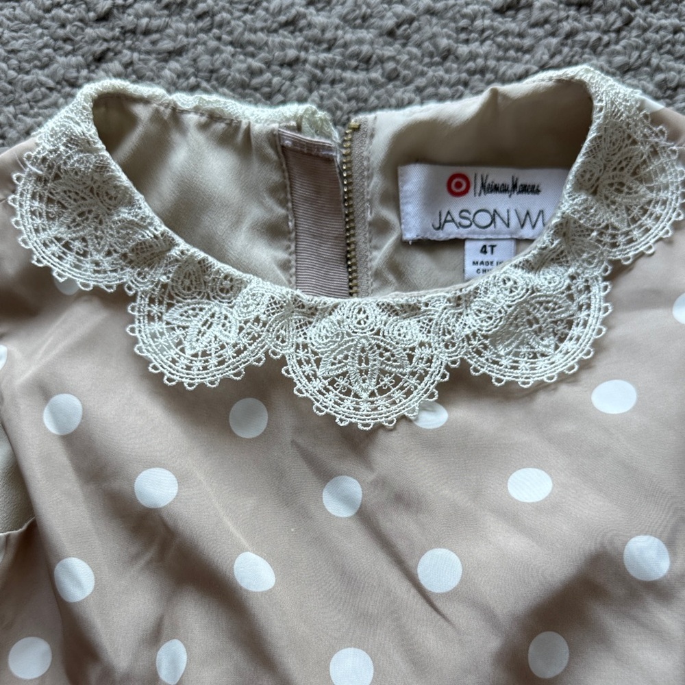 Jason Wu Beige Polka Dot Dress with Lace Collar Detail - Picture 3 of 4